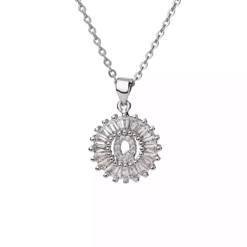 Silver Initial Crystal Pendant Necklace A-Z
